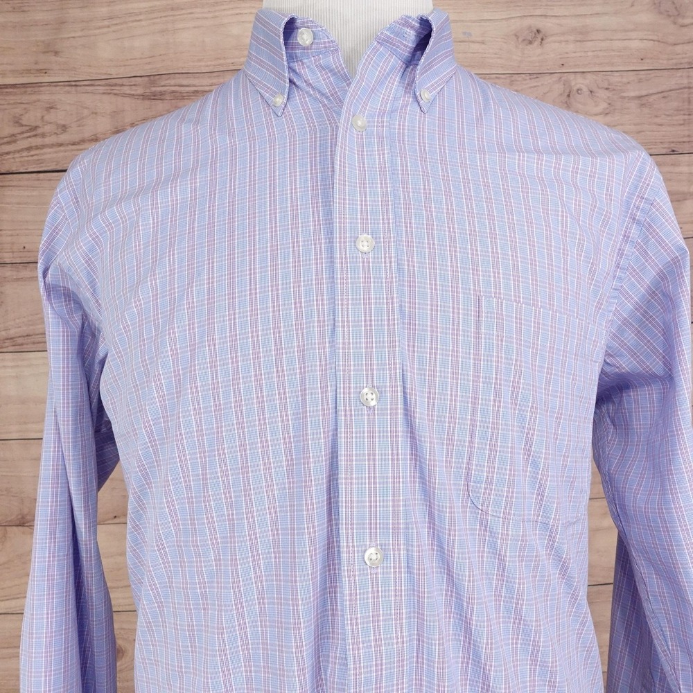Chaps Dress Shirt L 16.5 34/35 Regular Fit Plaid Comfort Stretch Long Sleeve‎